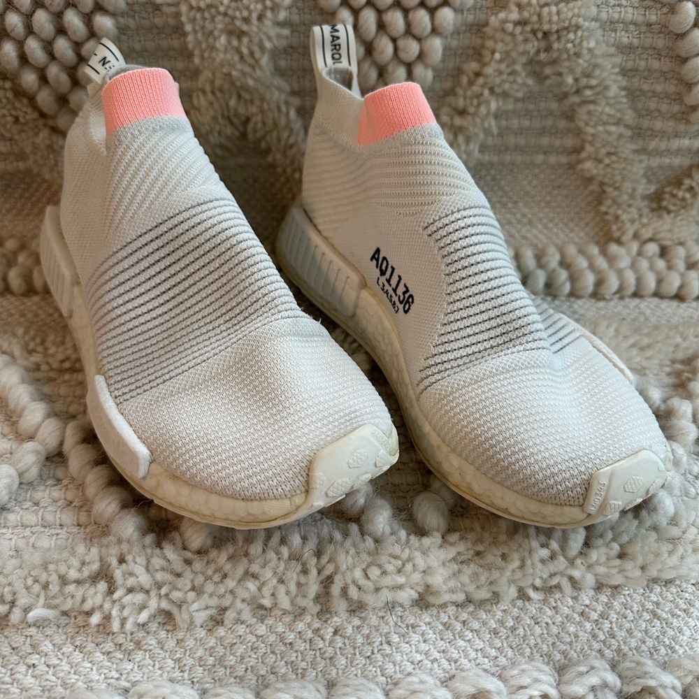 White and Pink Adidas NMD Slip-On Sock Sneakers